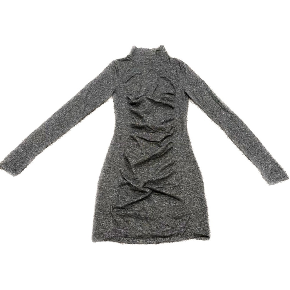 EXPRESS GRAY ROUGED MOCK NECK LONG SLEEVE SWEATER DRESS SIZE EXTRA SMALL